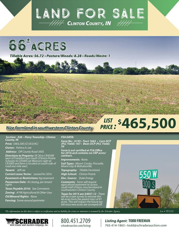 Listing brochure cover - 66 Acres Near Clinton Prairie Schools, Clinton County Indiana